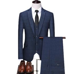 Men's Suits & Blazers (Jacket Vest Pants)Men's Plaid Oversized Autumn Winter Suit 2023 Trend Slim 3 Piece Set Businessmen Formal