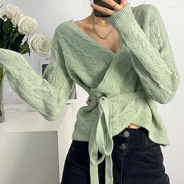 Women's Knits WOMENGAGA Women Cute And Comfy Knitted Wrap Cardigan With Pointelle-stitch Detail Sweater Tops Sexy Korean 5ZWV
