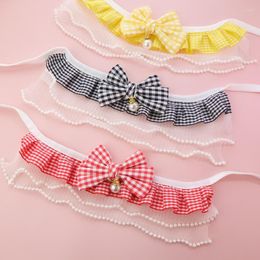 Dog Collars Pet Cat Lace Bib Bowknot Accessories High Quality Supplies Adjustable Pearl Dress Up Tool