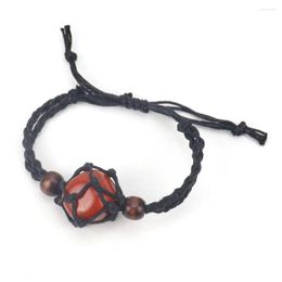 Bangle Style 3Pcs/Lots Hand Woven Black Natural Red Agates Stone Beads Mesh Healing Bracelet With Adjustable Retractable Holder