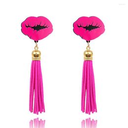 Dangle Earrings Fashion Rose Lips Long Tassel For Women Personality Acrylic Sexy Mouth Gold Drop Nightclub Bar Dance E18062