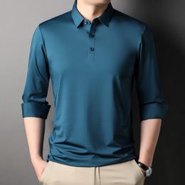 Men's Polos Brand Unti-wrinkle Men's Polo Shirt Casual Long Short Solid Classic Fashion Golf Sport TShirt For Business Blue Poloshirt Men XL 230308