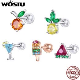 Stud Earrings WOSTU 1pc Summer Sweetheart Pineapple Watermelon Fruit Ear Studs 925 Sterling Silver Jewely Accessories BNE489