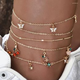 Anklets Sweet Women Fruit Set Fashion Crystal Apple Strawberry Cherry Grape Pendant Gold Chain For Jewelry Gifts