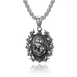 Pendant Necklaces Vintage Virgin Mary Men's Necklace Round Stainless Steel Love For Men Male Religious Jewellery