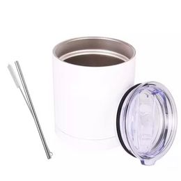 10oz Sublimation Lowball Cup Travel Mug Straight Tumbler 18/8 Stainless Steel Double Wall Vacuum Therm Drinkware with Lid Straw tt0308