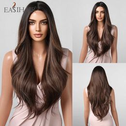 Synthetic Wigs Easihair Long Wavy Hairline Lace Synthetic Wigs Black to Brown Ombre Natural Hair for Women Heat Resistant 230227