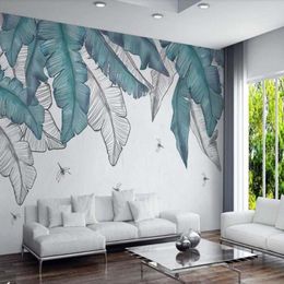 Wallpapers 3D Nordic Watercolour Tropical Leaves Wall Murals Art Mural Decal Papers Printed Papel De Parede Infantil