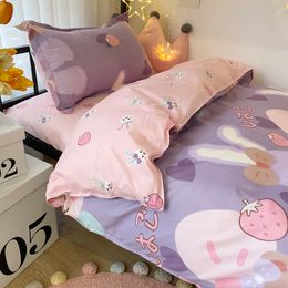 Bedding sets Kawaii Rabbit Printed Bed Linen Floral Duvet Cover Pillowcase Bedding Set Kawaii Bed Sheet Quilt Cover Single Queen King Size 230308