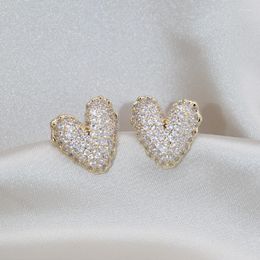 Stud Earrings Korea Design Fashion Jewellery 14K Gold Plated Exquisite Zircon Heart Elegant Women's Party Luxury Accessories