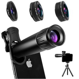 Phone Camera Lens Fish-Eye Lens Long Focal Lens Wide-Angle Lens 10X and above 120 Lens with Stand for Samsung Galaxy iPhone