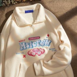 Men's Hoodies Sweatshirts Letter Heart Embroidery Hoodie Pullovers Winter Cute Harajuku Lacing Polo Collar Loose Oversized Teens 230308
