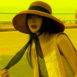 Wide Brim Hats Summer Big Hat Straw Women's French Sunscreen Hepburn Style Sun Beach Foldable Fashion HatWide