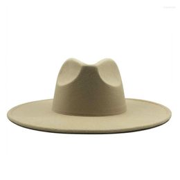 Berets 9.5CM Wide Brim Big Fedora Hat Spring Winter Wool Felt Leisure Panama Jazz 18 Colours