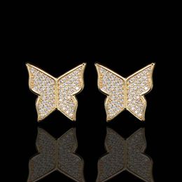 women Jewellery earring stud hoop Huggie Hiphop small butterfly earrings are micro-set with zircon trendy real gold electroplating 925 silver needle earrings