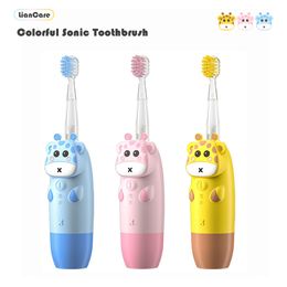 Toothbrush For 312 Ages Childrens Sonic Electric Toothbrush Battery Colorful LED Sonic Kids Tooth Brush Smart Timer Brush Heads Gift 230308