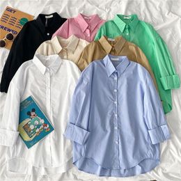 Women's Blouses Shirts Women Blouses Office Lady Tops Pink White Blue Button Up Long Sleeve Shirt Female Spring Korean Fashion Shirts Mujer 230308