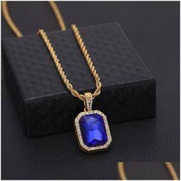 Pendant Necklaces Mens Mini Ruby Necklace Gold Cuban Link Chain Fashion Hip Hop Jewellery For Men Gift Drop Delivery Pendants Dhgarden Dhbua