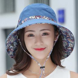 Wide Brim Hats Bucket hat panama women's Korean sunscreen hat beach hat windproof breathable hat hats for women travel Cap S67 R230308