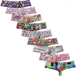 Underpants Sexy Men's Brazilain Bikini Thong Printed Sheeting Underwear Cheeky Boxer Briefs 1/2 Rear Coverage Para Hombre