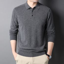 Men's Polos Minglu Cashmere Knitted Men's Polo Shirts Luxury Wool Long Sleeve Solid Colour Spring Autumn Casual Simple Male Sweaters 3XL 230308