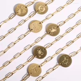 Charm Bracelets High Quality Zodiac Signs Pendant Titanium Steel Fashion Stainless Bracelet Wholesale For Women Gifts Jewellery Zircon