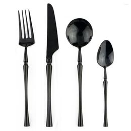 Dinnerware Sets 4Pcs Luxury Retro Black Cutlery Dinner Set 18/10 Stainless Steel Silverware Knife Fork Tablespoon Western Plate