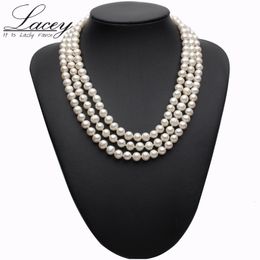 Pendant Necklaces Real pearl necklace silver Jewellery freshwater three stand chocker Jewellery bridal for Women drop 230307