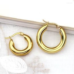 Hoop Earrings Jewellery Thick Wide Gold Earring Round Circle Pircing Ear Men's 2023 Youth Stainless Woman Bohemia