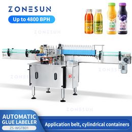 ZONESUN Automatic Wet Glue Labeling Machine Industrial Equipment Wrap Around Label Pasting Beer Wine Vinegar Round Bottles Jar Tin Can ZS-WGTB01