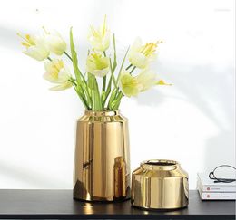 Vases Ceramic Vase Golden Flower Arrangement Hydroponics Modern Home Decoration Accessories Handicraft Furnishings