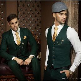 Men's Suits Custom Made Dark Green For Men 3 Pieces(Jacket Pants Vest Tie) Casual Marriage Groom Blazer Tuxedo Wedding