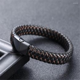 Charm Bracelets Classical Handmade Leather Chain Weaved Man Fashion Magnet Clasp Stainless Steel Wristband