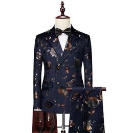 Men's Suits & Blazers 6XL Jacket Vest Pants / Brand Fashion Printing Groom Wedding Dress Suit Banquet Stage Performance Mens Casual Slim