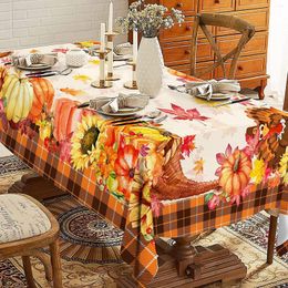 Table Cloth Thanksgiving Tablecloth Orange Maple Pumpkin Turkey Setting Holiday Party Kitchen Decoration
