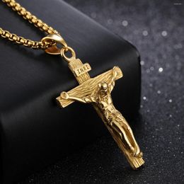 Pendant Necklaces Vintage Gold Crucifix INRI Necklace For Men Boy Cross Jesus Christian Male Jewellery Stainless Steel