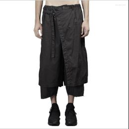 Men's Pants 28-46 Men Clothing Double-layer Cropped Trousers Cotton Casual Youth Solid Colour 7 Points Skirts Original Korean