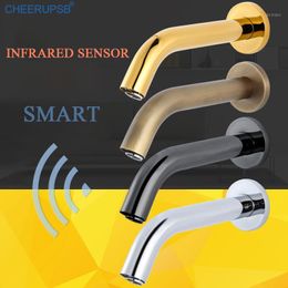 Bathroom Sink Faucets Infrared Motion Sensor Faucet Wall Mounted Touchless Tap Modern Silver Gold Basin Washbasin Induction Torneiras