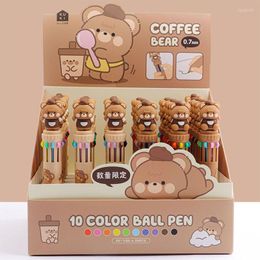 Pcs/lot Kawaii Bear 10 Colours Ballpoint Pen Cute 0.7mm Press Ball Pens School Office Writing Supplies Stationery Gift