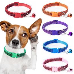 Dog Collars Pet Sequined Collar Cat Neck Ring Adjustable Printing Strap Supply Safety Adjustment Belt Bell