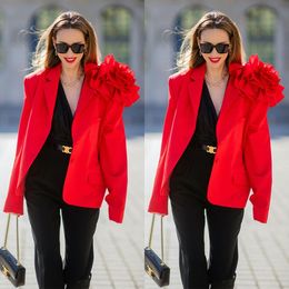Red Flower Women Blazer Suit Tailored Lady Jacket Prom Formal Wear For Wedding Only One Piece