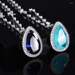 Pendant Necklaces EYIKA Luxury Jewellery Royal Blue Paraiba Tourmaline Water Drop Shape Silver Colour Bamboo Chain Charms Necklace For Women