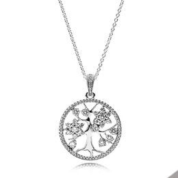 Sparkling Family Tree Necklace for Pandora Real Sterling Silver Fashion Party Jewellery For Women Men Girlfriend Gift Chain designer Necklaces with Original Box Set