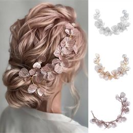 Wedding Hair Jewelry Bridal Leaf Pearl Headband band Tiara For Women Bride Party Queen Accessories Band Gift 230307