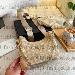 Re-Edition 2005 Straw Women Shoulder Bags Designer-Tasche Hobo Crochet Tote Bag Luxus-Handtasche Stripe Crossbody mit Mini Pouch 2-Piece Raffia Three-in-one