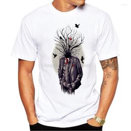 Men's T Shirts Men Shirt Graphic Tee Personality Design Tree Bird Gym Print Short Sleeve T-Shirts Casual White Tops
