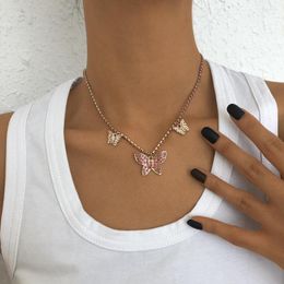 Chains Lalynnly Fashion Crystal Butterfly Heart-Shaped Drop Necklace For Women Girls Rhinestone Love Clavicle Chain Neck Jewelry N9244
