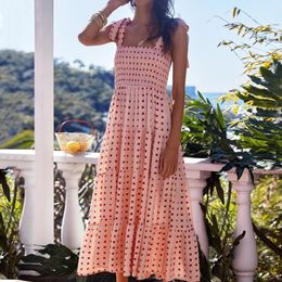 Casual Dresses Women Summer 2023 Women's Boho Square Neck Floral Ruffle A Line Beach Long Maxi Dress Robe Longue Femme