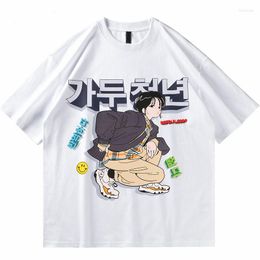 Men's T Shirts Hip Hop Tshirt Men Blouse Harajuku Cartoon Korean Print Oversized T-shirt Top Cotton Casual Summer Short Sleeve Clothes