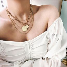 Pendant Necklaces Boho Fashion Round Sequin Head Coin Necklace For Women Female Multilevel Geometric Gold Color Chain Jewelry Gift